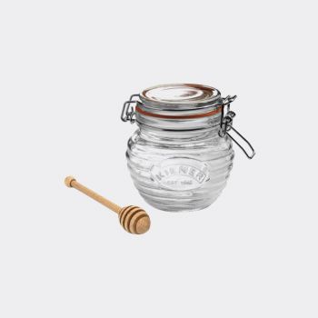 Kilner glazen honingpot met houten honinglepel in cadeauverpakking 400ml