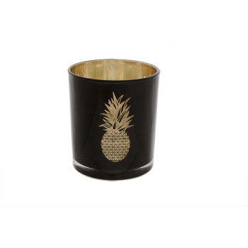 Cosy @ Home Theelichtglas Ananas Zwart-goud 8.5x10cm