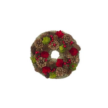 Cosy @ Home Krans  Rood-groen Rond Hout 25x25xh8 Pin