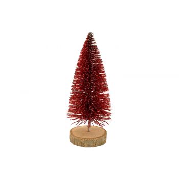 Cosy @ Home Kerstboom Glitter Wood Base Rood 6x6xh15