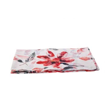 Cosy @ Home Tafelloper Pink Flowers Wit 40x140cm Pol